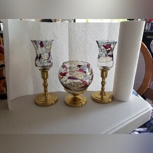 Beautiful  Stained Glass Candle Set